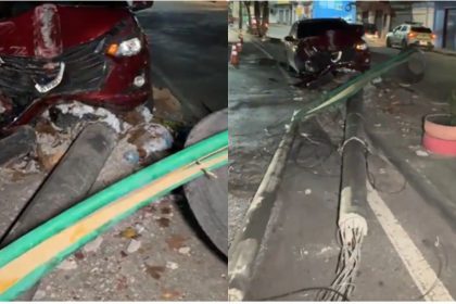 Carro bate em poste em Manaus