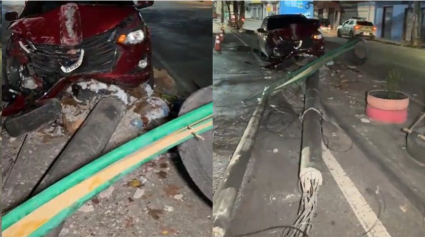 Carro bate em poste em Manaus