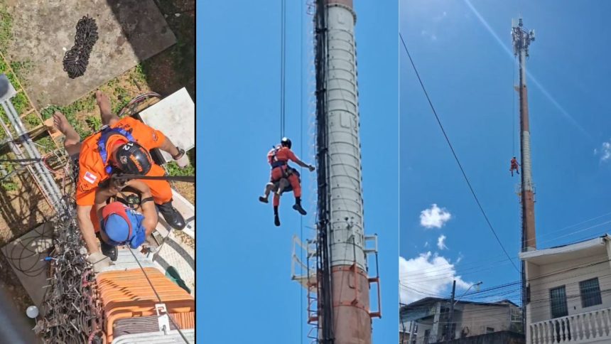 Homem resgatado de torre em Manaus