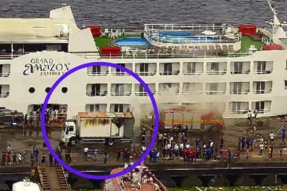 Vídeo: caminhão-baú pega fogo em Manaus