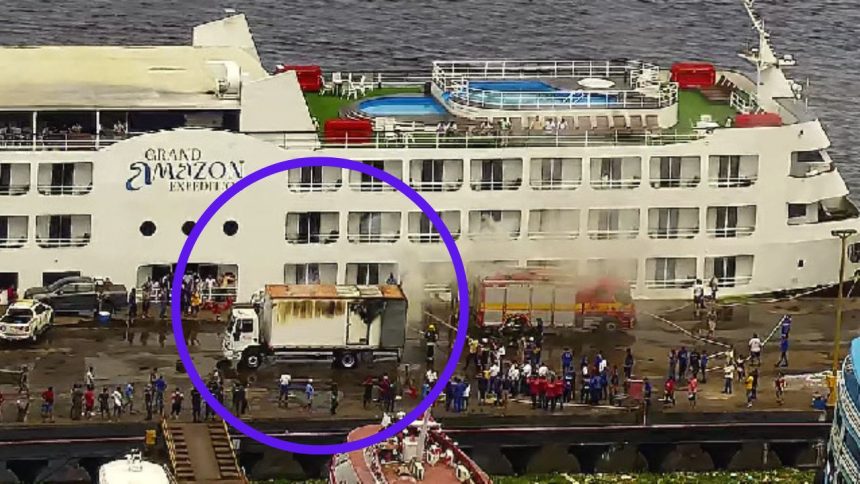 Vídeo: caminhão-baú pega fogo em Manaus