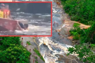 Mulher arrastada na corredeira