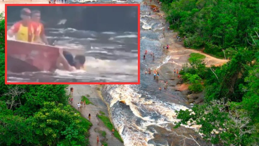 Mulher arrastada na corredeira