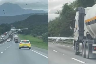 Avião faz pouso forçado em rodovia de Santa Catarina