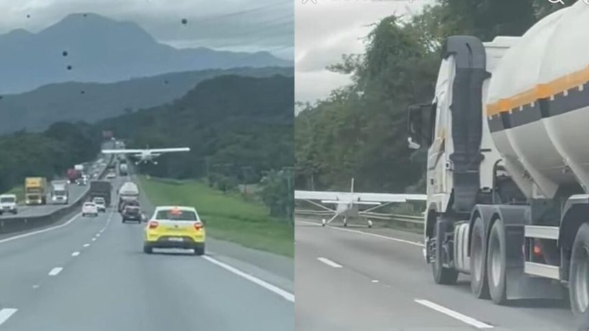 Avião faz pouso forçado em rodovia de Santa Catarina