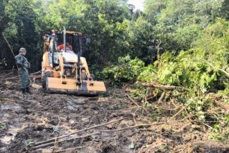 Homem é preso com retroescavadeira desmatando área na BR-174