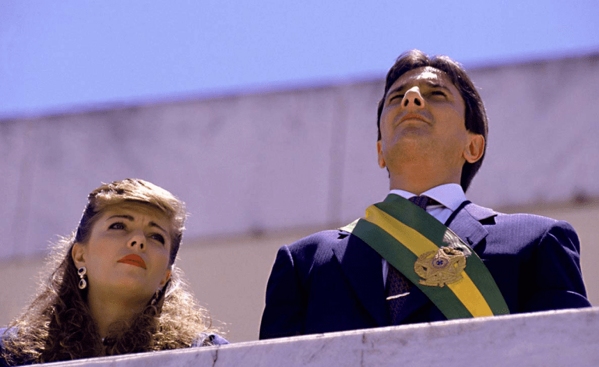 Fernando Collor de Melo em 15 de março de 1990 tomando posse como presidente da República eleito