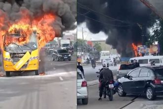 Vídeo: Micro-ônibus 'Amarelinho' é consumido por incêndio na zona leste de Manaus