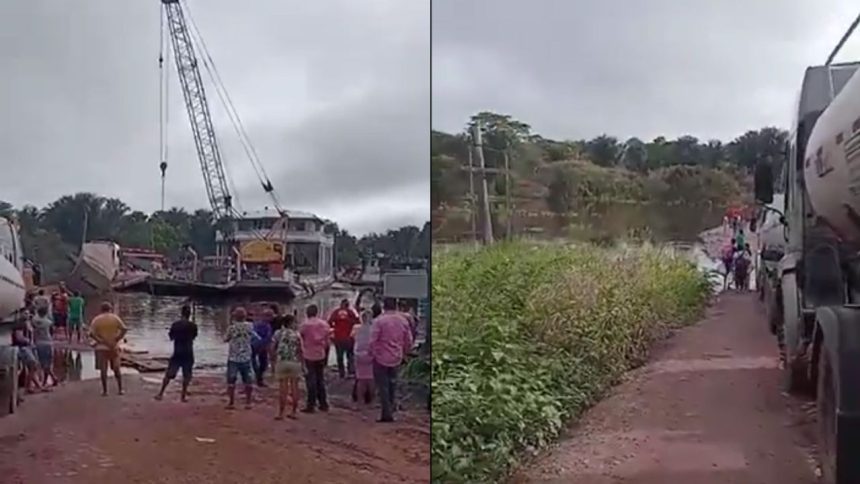 Vídeo: Caminhão cai no rio ao tentar entrar em balsa
