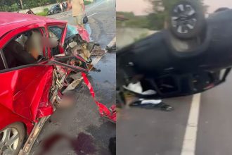 Mulher tem perna amputada em acidente na AM-070