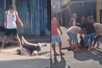 VÃdeo: homem é agredido enquanto está preso em bueiro na zona sul de Manaus