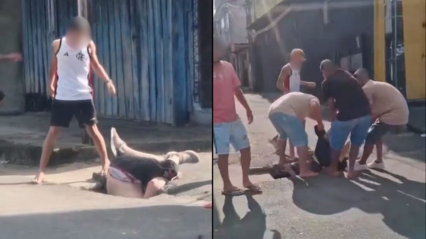 Vídeo: homem é agredido enquanto está preso em bueiro na zona sul de Manaus