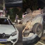 Carro capota em colisão no Eldorado e sete pessoas ficam feridas, incluindo uma criança
