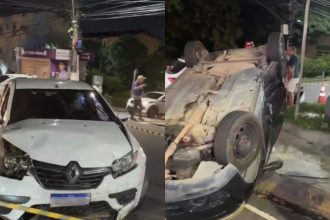 Carro capota em colisão no Eldorado e sete pessoas ficam feridas, incluindo uma criança