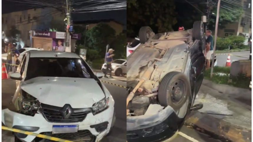 Carro capota em colisão no Eldorado e sete pessoas ficam feridas, incluindo uma criança