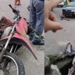 Vídeo: Motocicleta cai em buraco de esgoto após acidente em Manaus