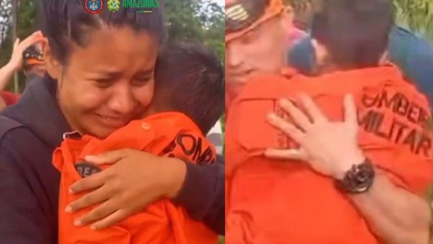 Vídeo mostra mãe chorando ao reencontrar filho no Amazonas