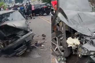 Acidente de trânsito na ponte Educandos-Cachoeirinha: carro destruído.