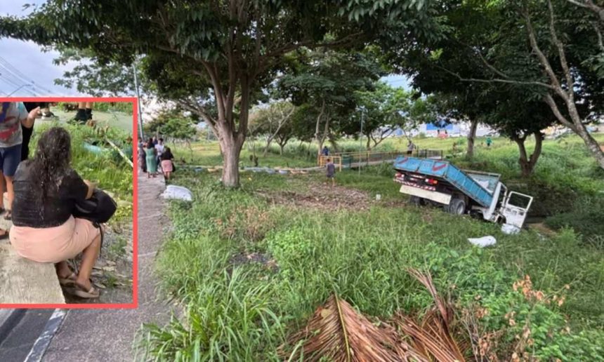Caminhão desgovernado em acidente na Avenida das Torres em Manaus