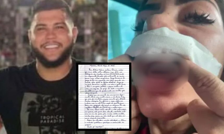 Carta escrita por Kaline Milena em que ela retira a acusação de agressão contra o cantor Diego Damasceno.