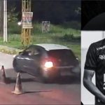 Jogador de futebol Ezequias Júnior Vieira, de 19 anos, em foto e segurando um troféu, ao lado de uma imagem de um carro em movimento em uma rua à noite.