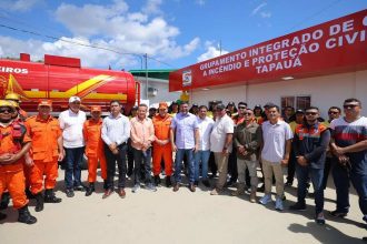 O governador Wilson Lima inaugura o Grupamento Integrado de Combate a Incêndio e Proteção Civil (GCIP) em Tapauá, Amazonas.