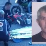 Socorristas atendem a um motociclista acidentado em uma rua, enquanto uma foto do idoso falecido, Josué Moreira de Albuquerque, é exibida.