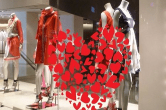 Imagem colorida mostra vitrine do dia dos namorados