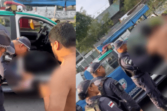 Imagem colorida mostra policiais militares salvando bebê de asfixia