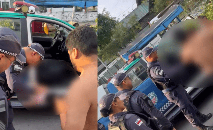 Imagem colorida mostra policiais militares salvando bebê de asfixia