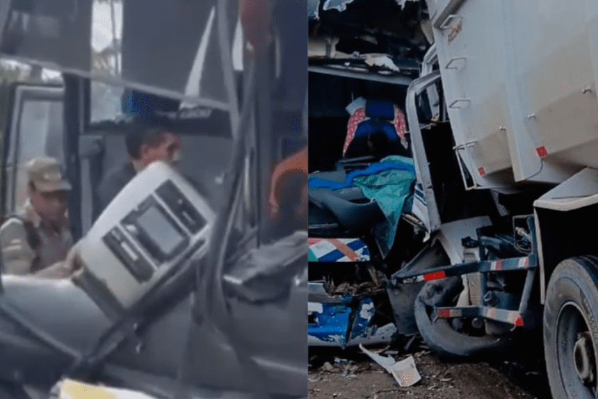 Imagem colorida mostra acidente na AM-010 neste domingo 1º de junho