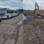 Imagem colorida mostra trechos de vídeos onde é possível ver obras na ponte sobre o rio Curuçá neste domingo (01/06)