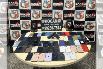 Imagem colorida mostra celulares recuperados