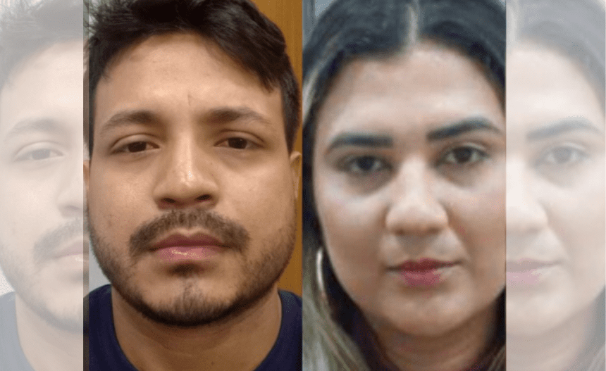 Imagem colorida mostra dupla procurada por suposto crime de estelionato