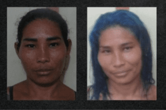 Imagem colorida mostra duas fotos de procurada por crime em Manacapuru