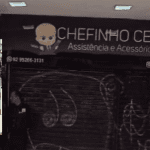 Imagem colorida mostra Fachada do local e foto da vítima no Manoa