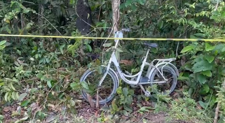 Imagem colorida mostra uma bicicleta na AM-010