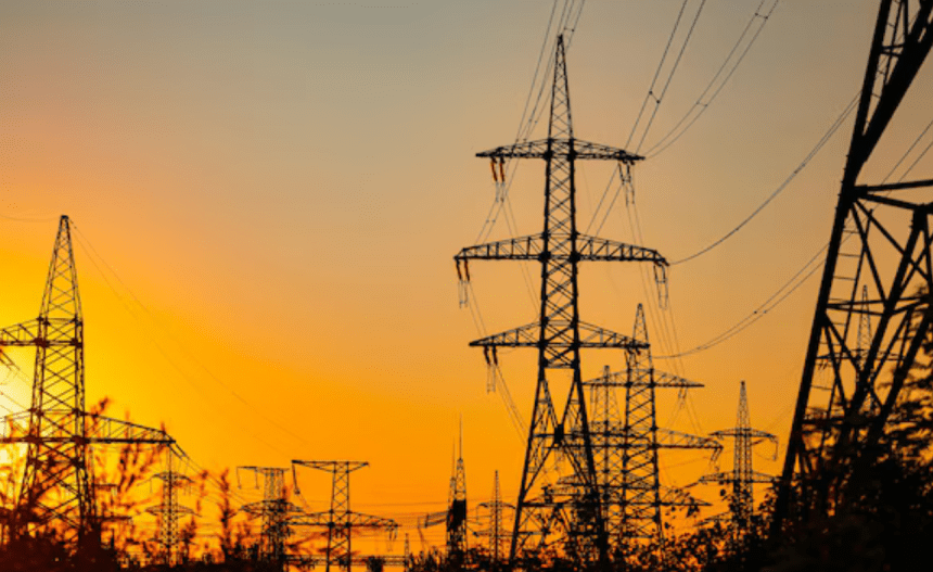 Imagem colorida mostra linhões de energia para falar sobre energia elétrica gratuita