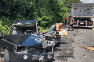 Imagem colorida mostra acidente na BR-174 na manhã desta sexta (20)