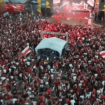 Imagem colorida mostra imagem aérea do último Curral do Garantido em Manaus realizado no Sambódromo
