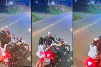 Assalto a entregador de aplicativo na Avenida Mulateiro. Cena de crime registrada por câmera.