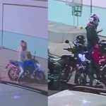 Assalto a motociclista e passageiro em São Jorge, mostrando assaltantes armados em motocicletas.