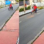 Criminosos em ação durante arrastões em Manaus, zona Centro-Sul, com motociclista.
