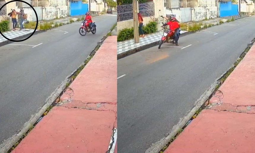 Criminosos em ação durante arrastões em Manaus, zona Centro-Sul, com motociclista.