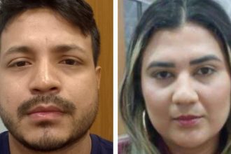 Dois suspeitos de golpes contra empresas em Manaus: um homem e uma mulher.