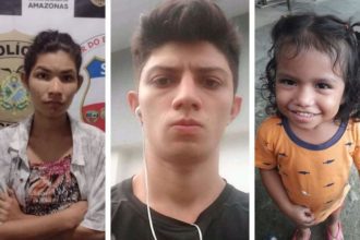 Fotos de John Lenon Menezes, Ana Beatriz Barbosa e criança. Condenados por crime.