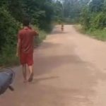 Homem caminha em estrada de terra, possivelmente após atropelamento em Maués.