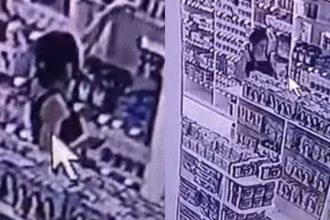 Imagens de câmeras de segurança mostram duas mulheres furtando em drogaria em Manaus.