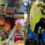 Incêndio em módulo alegórico do Boi Caprichoso no Festival Folclórico de Parintins.