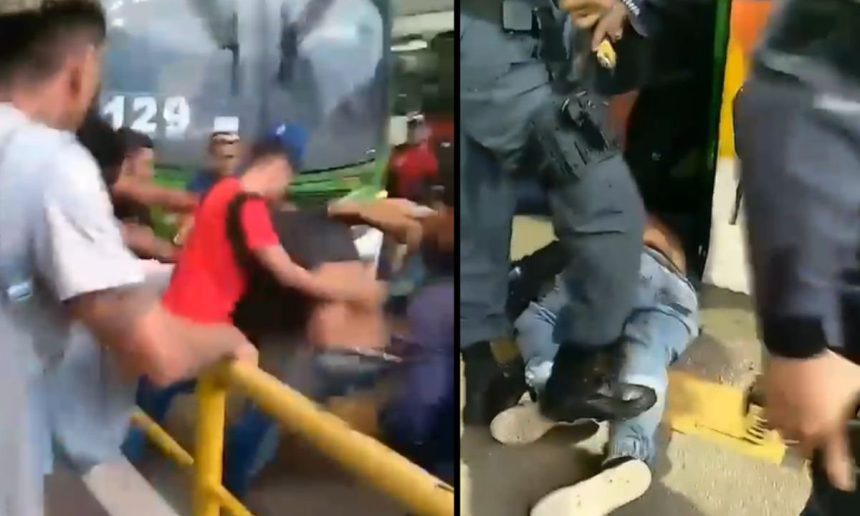 Jovem é agredido por populares após suspeita de furto em terminal de ônibus.